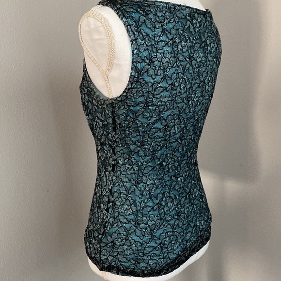 Conrad C Medium sleeveless top - blaack and blue lace over light blue knit. - Picture 3 of 3